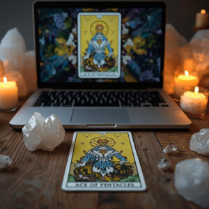 Tarot Card – Ace of Pentacles & Laptop