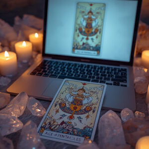 Tarot Card – Ace of Pentacles & Laptop