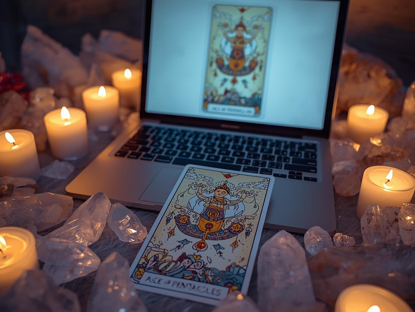 Tarot Card – Ace of Pentacles & Laptop Tarot Card – Ace of Pentacles & Laptop